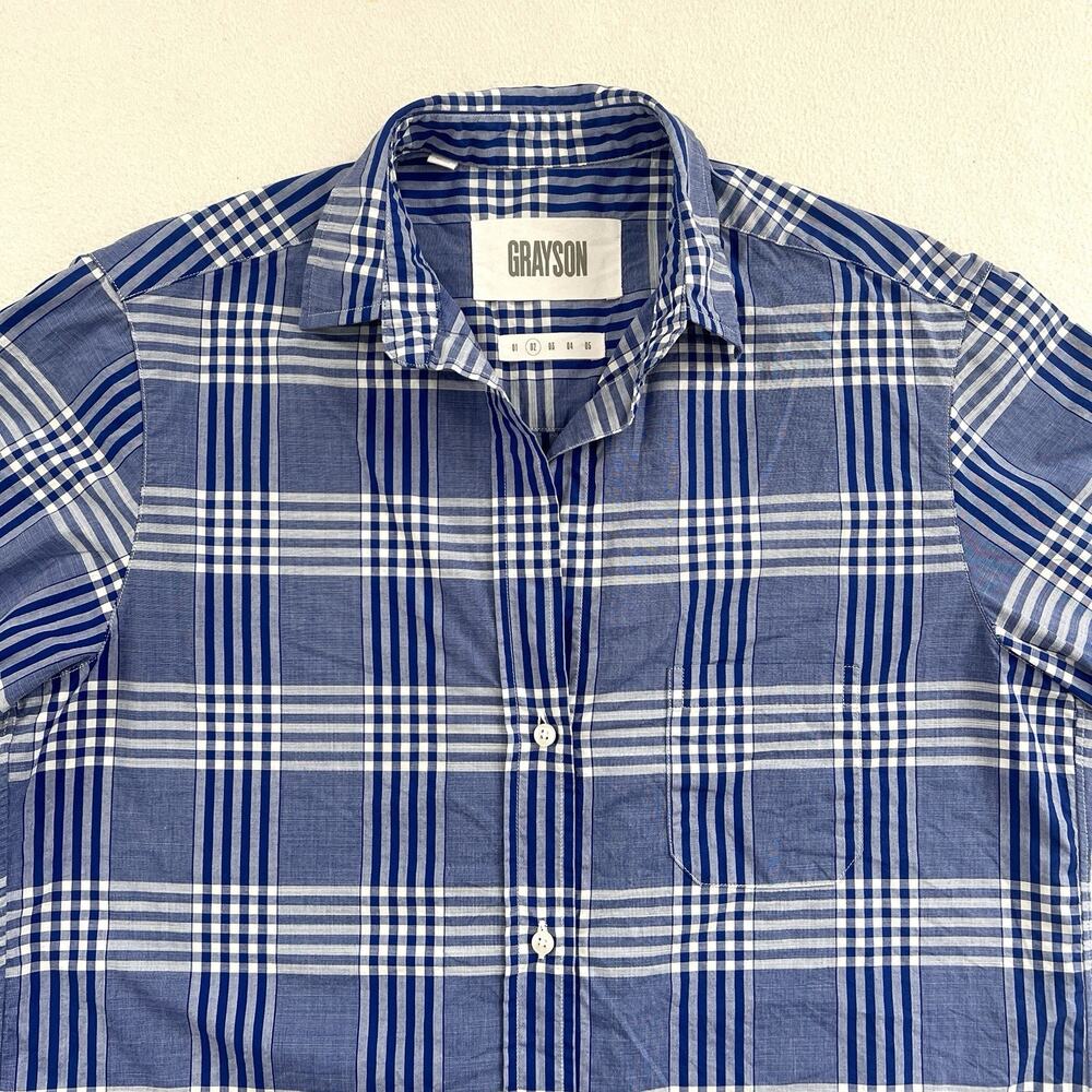 Grayson Frank & Eileen Women Blue White Plaid Cotton The Hero Button Shirt 02 S